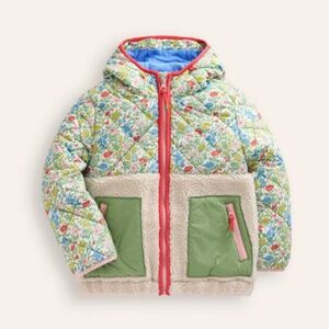 Mini Boden - Pink & Green Annabelle Meadow Floral Borg Jacket, Size 6-7